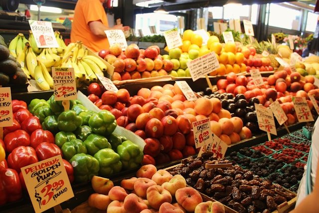 Assortment of fresh fruits for Spanish fruits vocabulary lesson